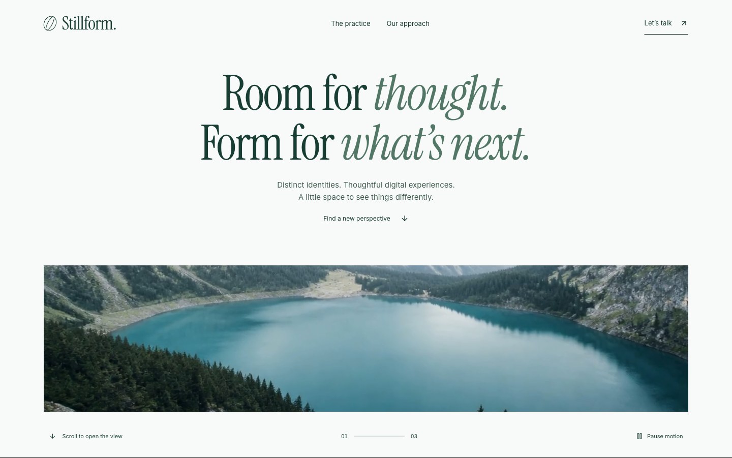 Stillform: Room for thought, form for what comes next, above an alpine lake